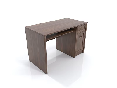 Modern Wooden Desk Design With Walnut Finish And Storage Drawers 3d model