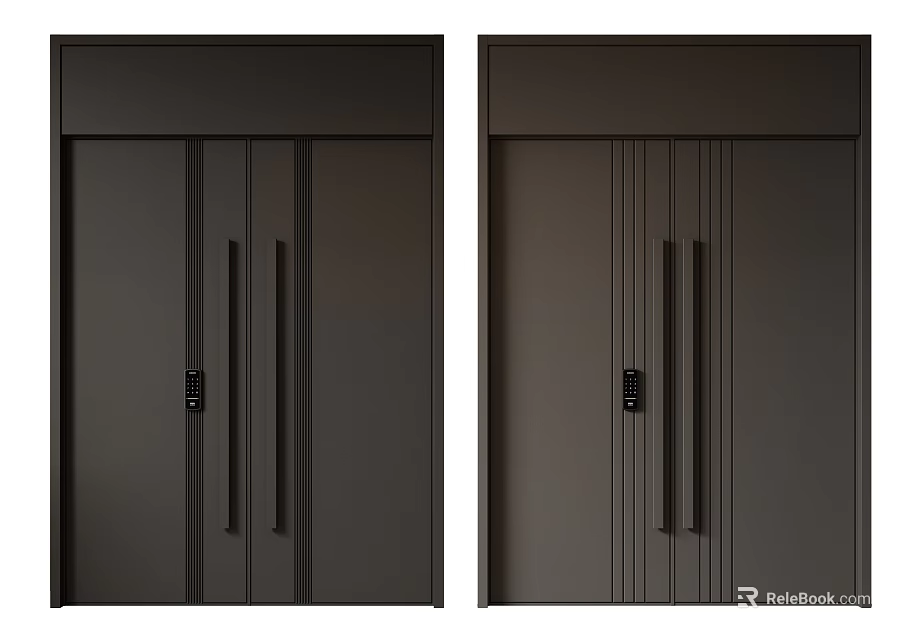Modern Dark Brown Double Doors With Sleek Design And Metal Handles 3d model