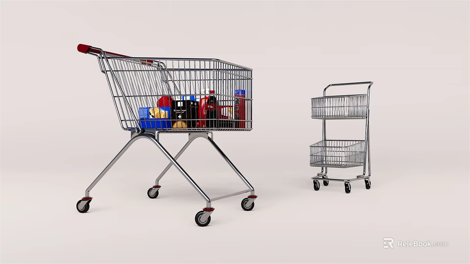 Public Retail Shopping Cart and Trolley Cart Facility With Storage Layers 3d model 