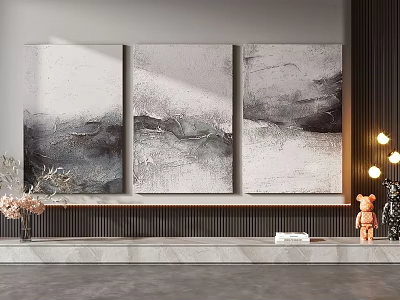 Three Modern Abstract Art Paintings With Gray Textured Design For Home Wall Decor 3d model