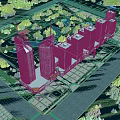 Aerial Planning of Urban High Rise Buildings Roads Green Areas and Parking Lots