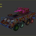 Military Armored Vehicle With Camouflage Pattern Turret Cannons And Six Wheels