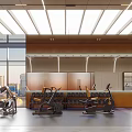Modern Spacious Gym Interior Design With Treadmills And Spin Bikes 3d model