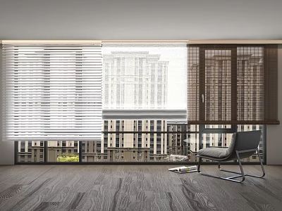 Modern Window Blinds In Living Room With Wooden Floor And Natural Light Through Window 3d model