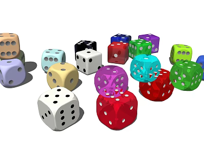Colorful Dice Collection for Board Game Entertainment with Various Colors and Dots 3d model