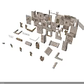 Various Architectural Building Model Components With Walls Windows Doors And Stairs