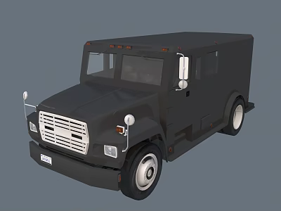 Black Box Truck Exterior View With Front Grille And Side Mirrors 3d model