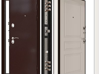 Modern Interior Doors With Brown And White Panels And Secure Lock Systems 3d model