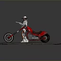 Man in Silver Armor With Helmet Holding Gun Near Red Motorcycle on Gray Rocky Platform