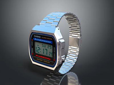 Casio Digital Watch With Square Dial Stainless Steel Band Digital Display And Date Function 3d model