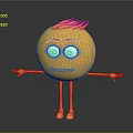 3D Yellow Cartoon Character With Spiky Hair Big Green Eyes Extended Arms and Friendly Expression