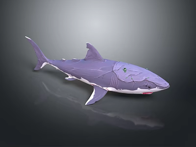 Purple Shark 3D Model With Green Eyes And Smooth Surface On Dark Background 3d model