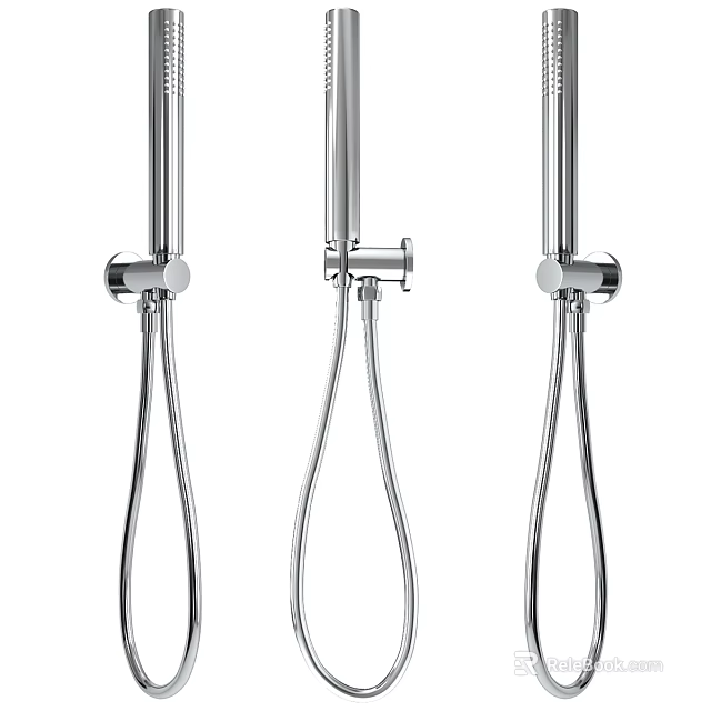 Three Modern Chrome Handheld Shower Heads With Sleek Flexible Hose For Bathroom 3d model 