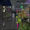 Stylish Bar Interior With Neon Beer Bottle Sign Moon Decor And Green Plants