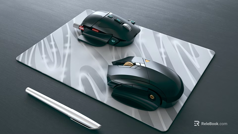 High Precision Black Wireless Mice With Ergonomic Grip On Patterned Mouse Pad 3d model 
