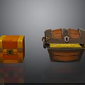 Orange Wooden And Decorative Metal Accent Chests With Clasps And Golden Lining