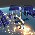 International Space Station with Large Solar Panels Orbiting Above Earth Surface