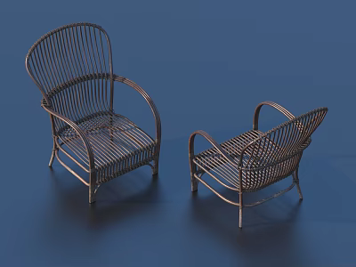 Modern Wicker Leisure Chairs Pair With Larger And Smaller Sizes Natural Weave Design 3d model