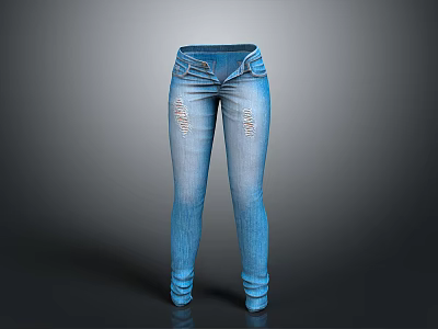 Stylish Blue Ripped Skinny Jeans With Distressed Details For Daily Outfit 3d model