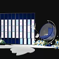 Elegant Event Stage With Blue Screen Hanging Chair White Platform And Flowers