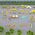 Outdoor Playground Equipment With Yellow Slide Climbing Structures Maze Swings And Trees