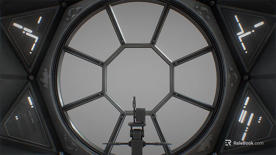 Circular Industrial Viewport Structure With Metal Frame And Geometric Panels 3d model 