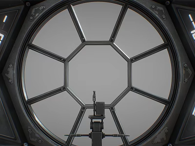 Circular Industrial Viewport Structure With Metal Frame And Geometric Panels 3d model