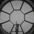 Circular Industrial Viewport Structure With Metal Frame And Geometric Panels