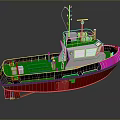 3D Model Pilot Boat With Red Hull Green Deck White Superstructure Antenna And Railing 3d model