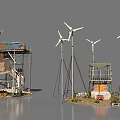 Industrial Equipment Featuring Wind Turbines Metal Platforms And Monitoring Structures