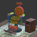 Vintage Leather Massage Chair With Tufted Seat And Wooden Cabinet On Patterned Tiles