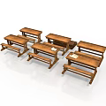 Vintage Wooden Classroom Desks And Benches With Classic Design For Educational Setting