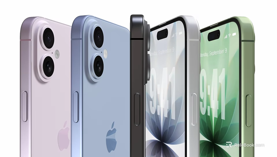 Apple iPhone Smartphones In Various Colors With Dual Camera And Display Screen Showing Time 3d model 