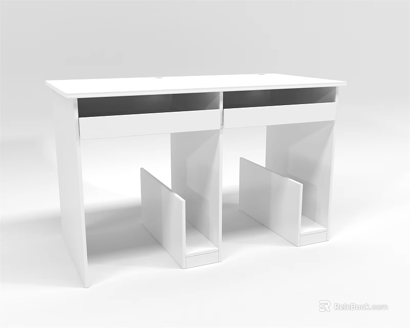 Modern White Office Desk With Two Drawers And Open Compartments Below 3d model