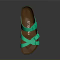 Green Double Strap Sandals With Brown Cork Sole And Comfortable Stylish Design