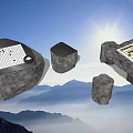 Chess Entertainment Scene With Rock Shaped Tables Stools Mountains Blue Sky And Sunshine
