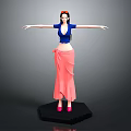 Animated Female Character In Blue Top Pink Skirt Red Headdress On Black Base Arms Outstretched