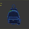 Navy Blue MCM Logo Print Backpack With Gold Accents And Leather Straps