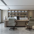 Modern Office Interior With Wooden Panel Walls Executive Desk Leather Sofa And Landscape Painting