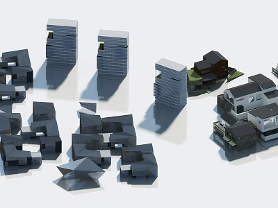 Contemporary Flat Door Designs for Modern Architectural Models in Gray White Black 3d model