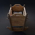 Vintage Wooden Rocking Baby Crib With Striped Blanket And Classic Design