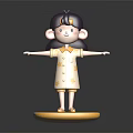 Cute Little Girl Standing on Yellow Base Wearing White Dress With Yellow Stars