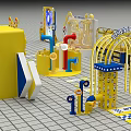 Claw Machine With Yellow Stuffed Toys Transparent Cabinets Cartoon Characters And Prize Out Slots