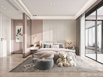 Modern Children's Room Daughter Room Double Bed Jewelry Leisure Chair Bedside Chandelier Shape Ceiling Wardrobe 3d model