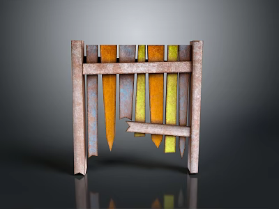 Scenic Landscape With Colorful Wooden Planks In Orange Yellow And Blue Tones 3d model