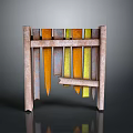 Scenic Landscape With Colorful Wooden Planks In Orange Yellow And Blue Tones
