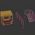 Industrial Equipment Set With Yellow Cabinet Metal Railings And Staircase Platform