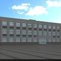 Modern Office Building With White Gray Exterior Large Windows And Spacious Front Plaza