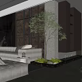 Elegant Modern Living Room Interior With Sofa Green Tree And Marble Fireplace
