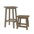 Natural Oak Wooden Stools With Two Different Heights And Simple Design 3d model